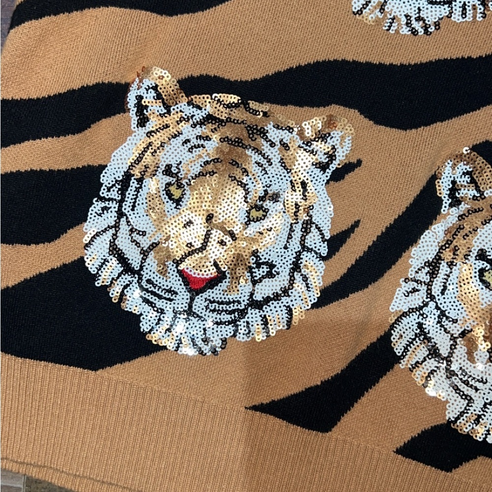 QUEEN OF SPARKLES Tiger Print Blouse in Black and Tan - Picture 3 of 5